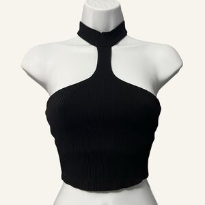Zara Ribbed Halter Crop Top Size XS Black Fitted